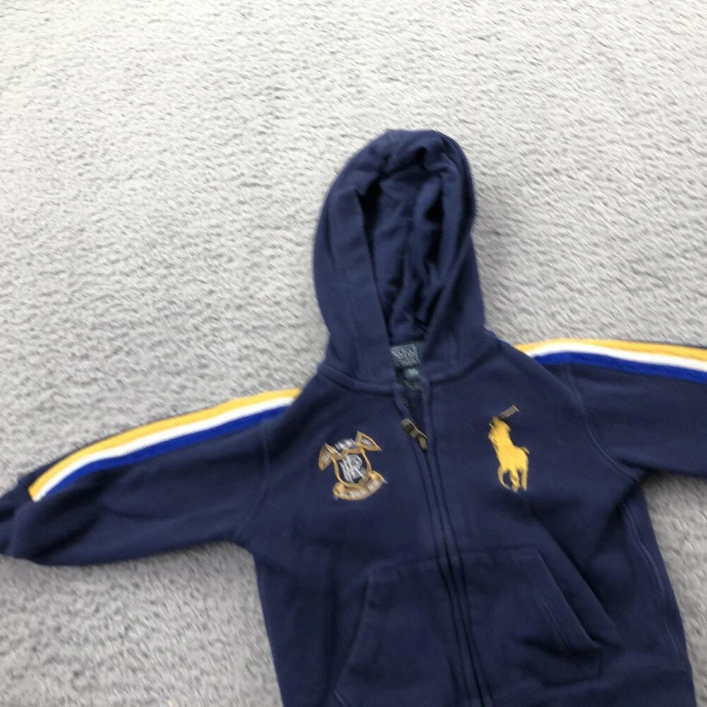 Polo Ralph Lauren Jacket Infant 9M Blue Hooded Fleece Track Zip Logo Striped